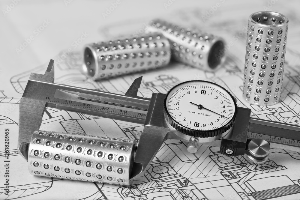 Caliper. Linear ball bearings. Plan. Measuring of metal rollers