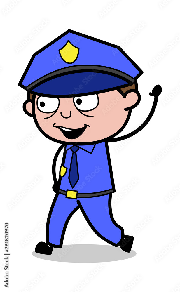 Saying Hi - Retro Cop Policeman Vector Illustration