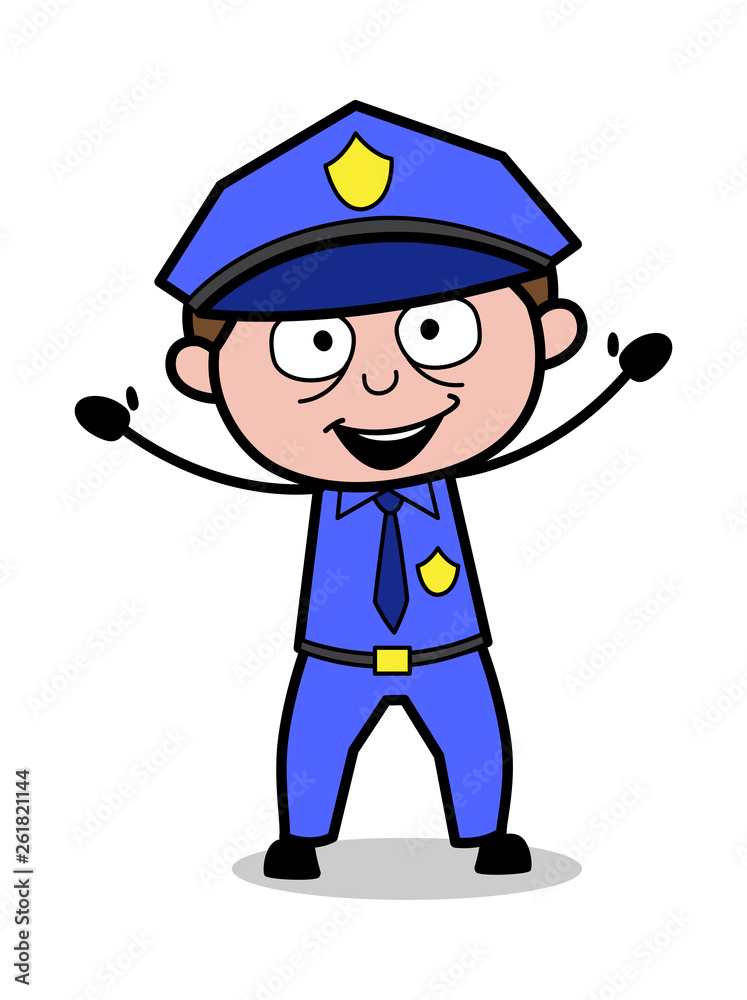 Calling for Hug - Retro Cop Policeman Vector Illustration