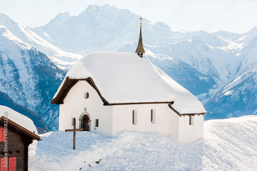 Bettmeralp, Kapelle, Bergdorf, Walliser Dorf, Alpen, Walliser Berge, Winter, Wintersport, Schweiz