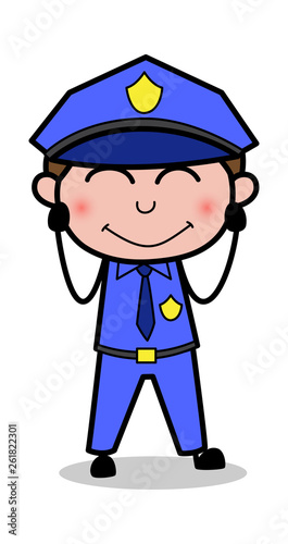 Blushing - Retro Cop Policeman Vector Illustration