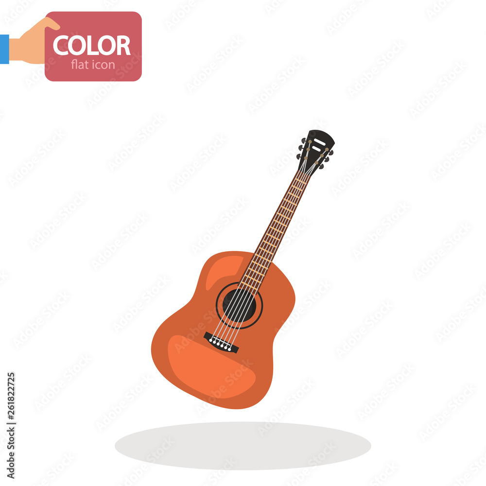 Fototapeta premium Acoustic guitar color vector icon. Flat design