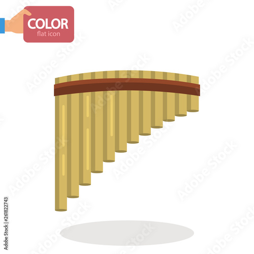 Pan flute music instrument color vector icon. Flat design