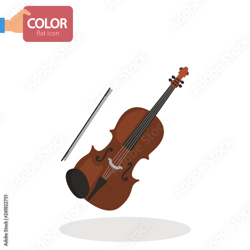 Violin music instrument color vector icon. Flat design