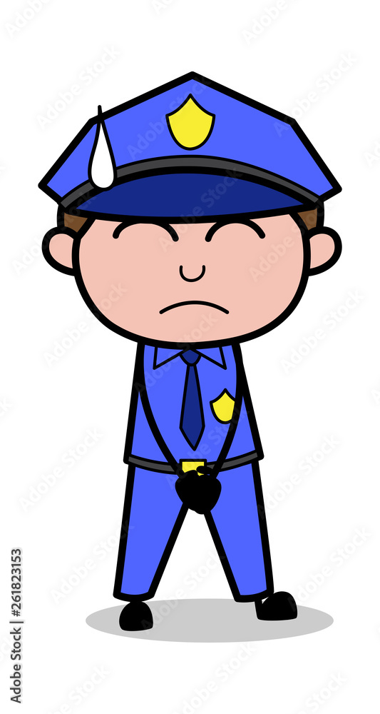Standing with Close Eyes - Retro Cop Policeman Vector Illustration