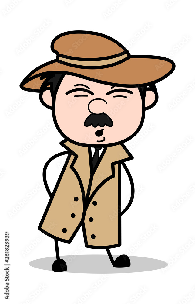 Ouch Expression - Retro Cartoon Police Agent Detective Vector Illustration