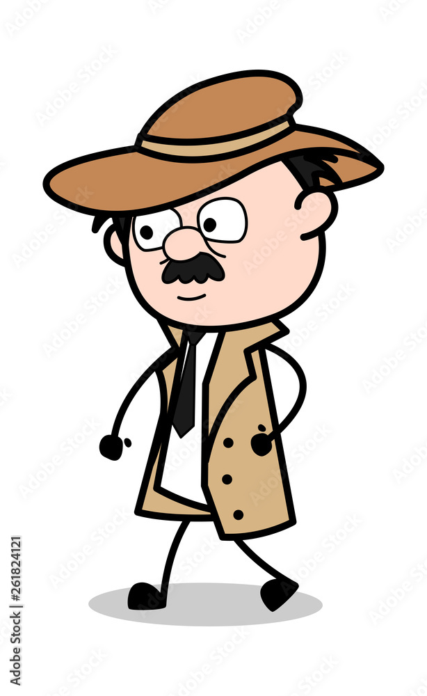 Walking Style - Retro Cartoon Police Agent Detective Vector Illustration