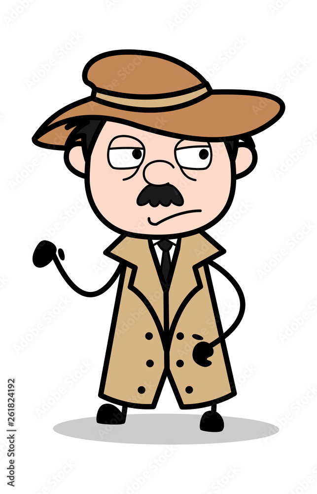 Doubtful - Retro Cartoon Police Agent Detective Vector Illustration Doubtful - Retro Cartoon Police Agent Detective Vector Illustration