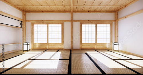 interior design,modern living empty room with table,tatami mat floor. 3D rendering