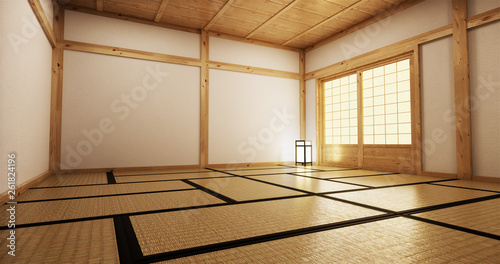 interior design,modern living empty room with table,tatami mat floor. 3D rendering