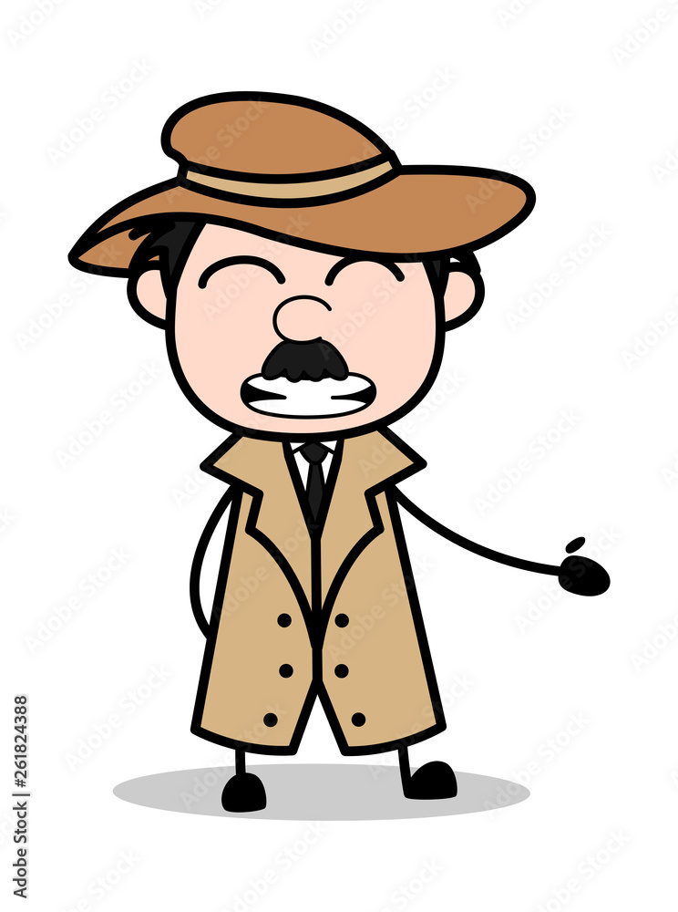 Fake Smile - Retro Cartoon Police Agent Detective Vector Illustration