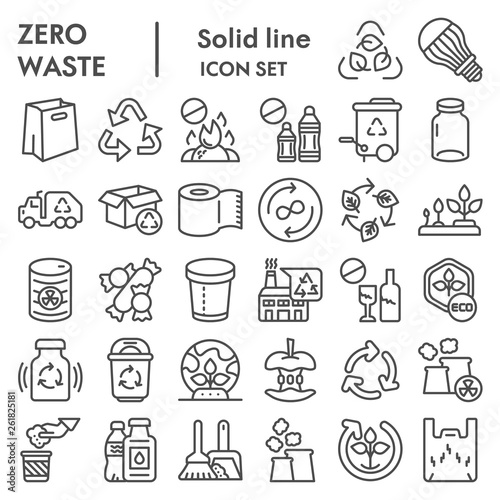 Zero waste line icon set, reuse symbols collection, vector sketches, logo illustrations, recycle signs linear pictograms package isolated on white background, eps 10.
