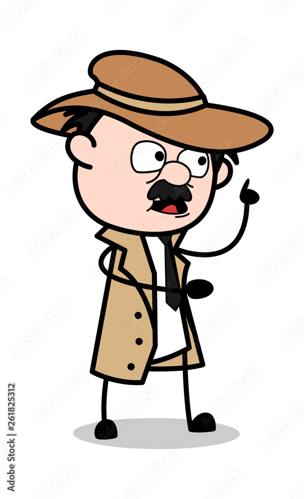 Thought - Retro Cartoon Police Agent Detective Vector Illustration