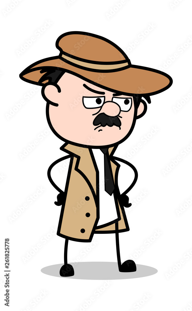 Disappointed - Retro Cartoon Police Agent Detective Vector Illustration