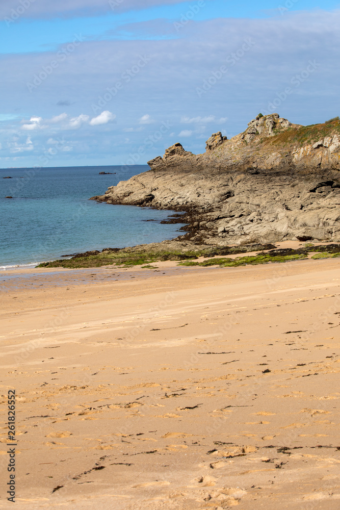 Beautiful sandy beach on the Emerald coast between Saint Malo and Cancale. Brittany, France