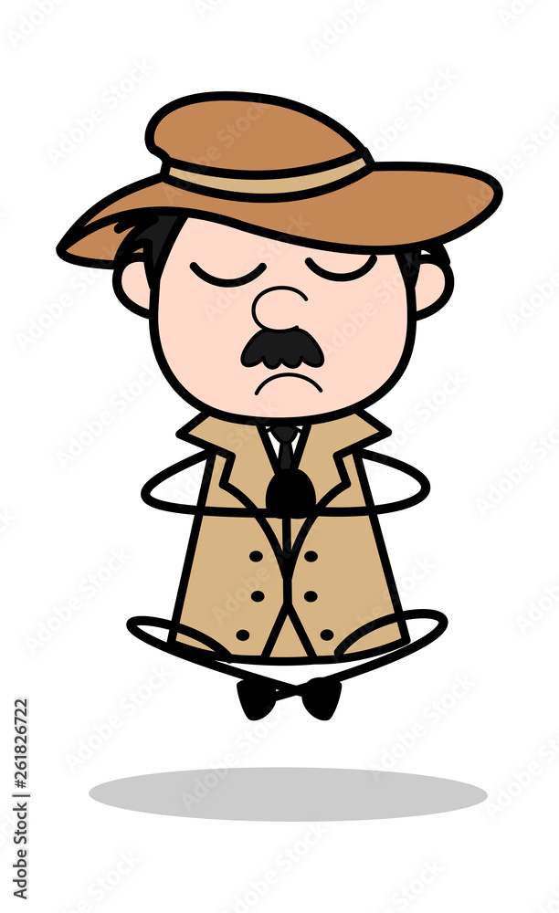 Meditation - Retro Cartoon Police Agent Detective Vector Illustration Meditation - Retro Cartoon Police Agent Detective Vector Illustration