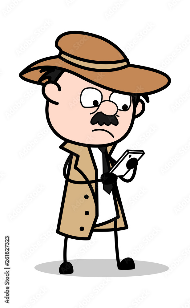 Messaging - Retro Cartoon Police Agent Detective Vector Illustration