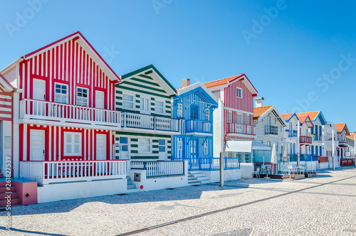 Costa Nova, Portugal: colorful striped houses in a beach village photo