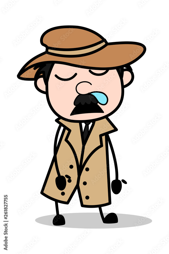 Relaxing - Retro Cartoon Police Agent Detective Vector Illustration