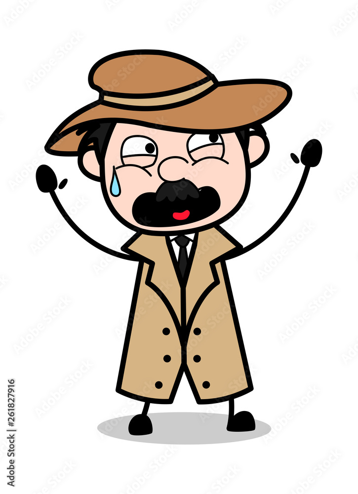 Asking for Help - Retro Cartoon Police Agent Detective Vector Illustration Asking for Help - Retro Cartoon Police Agent Detective Vector Illustration