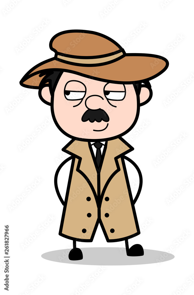 Serious - Retro Cartoon Police Agent Detective Vector Illustration Serious - Retro Cartoon Police Agent Detective Vector Illustration