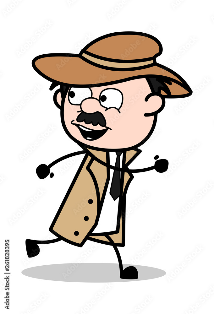 Run Away - Retro Cartoon Police Agent Detective Vector Illustration