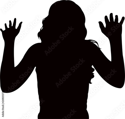 a woman open up her hands, silhouette vector