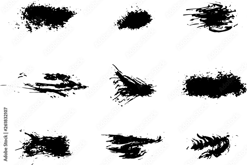 Paint brush strokes, grunge stains  isolated on white background. 