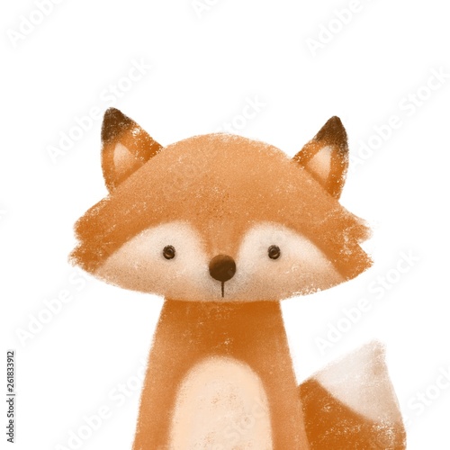 Cute little fox. Kids print or poster. Hand drawn illustration.