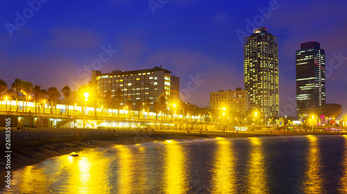 View of  Beach in summer night. Barcelona