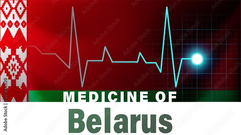 Belarus flag and heartbeat line illustration. Medicine of Belarus with country name