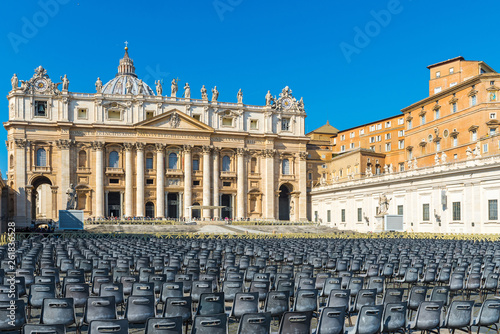 view on Vatican city Saint Peter cathedral church on square or piazza San Pietro in Rome