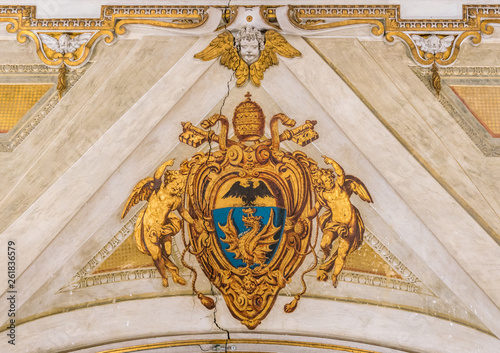 Pope Paul V coat of arms in the Basilica of Santa Maria Maggiore in Rome, Italy. 