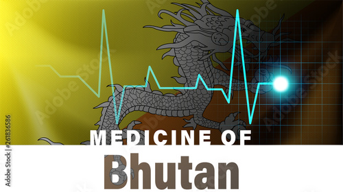 Bhutan flag and heartbeat line illustration. Medicine of Bhutan with country name