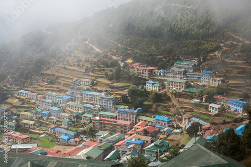 View of Namche Bazaar from height. The way to Everest base camp, Sagarmatha national park, Nepal