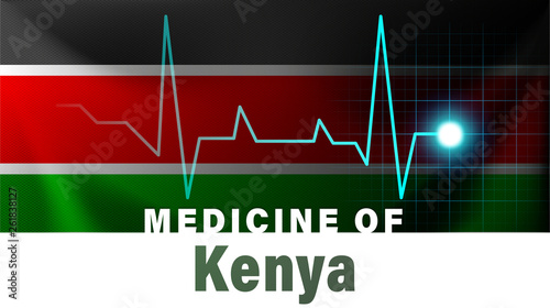 Kenya flag and heartbeat line illustration. Medicine of Kenya with country name