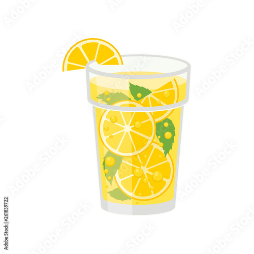 Lemonade with mint on white background. Vector illustration.