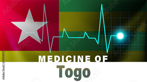 Togo flag and heartbeat line illustration. Medicine of Togo with country name