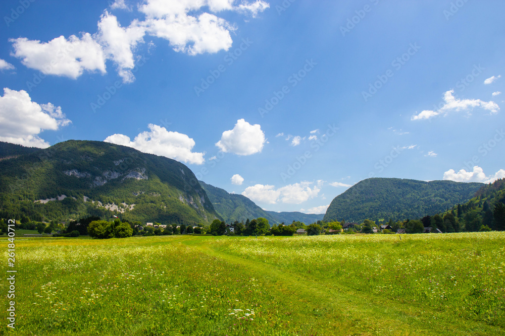 Obraz premium Summer sunny scene of mountains in Triglav National Park in Slovenia