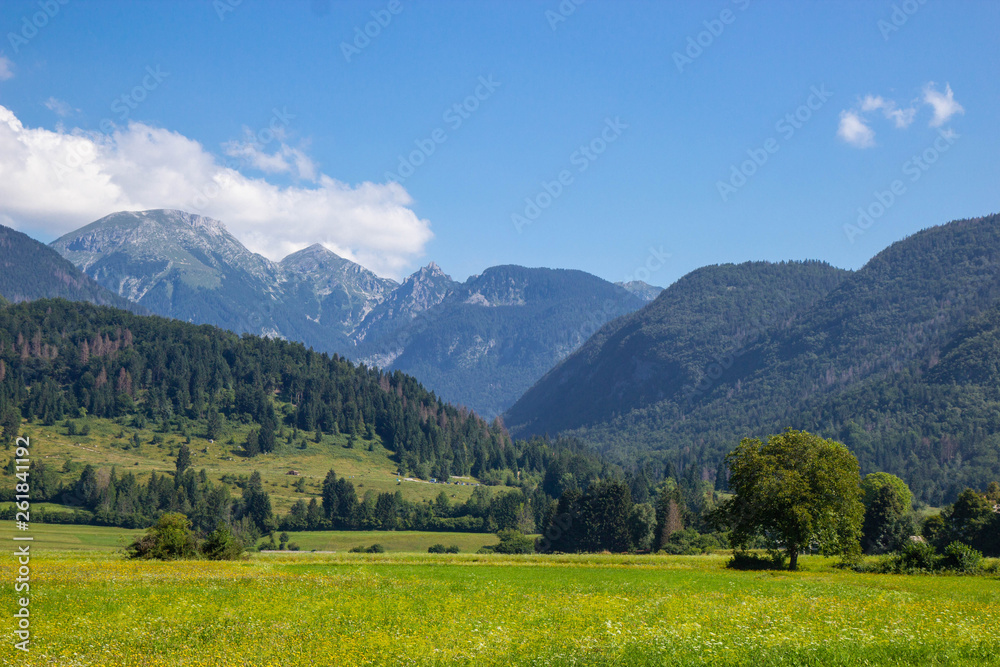 Summer sunny scene of mountains in Triglav National Park in Slovenia