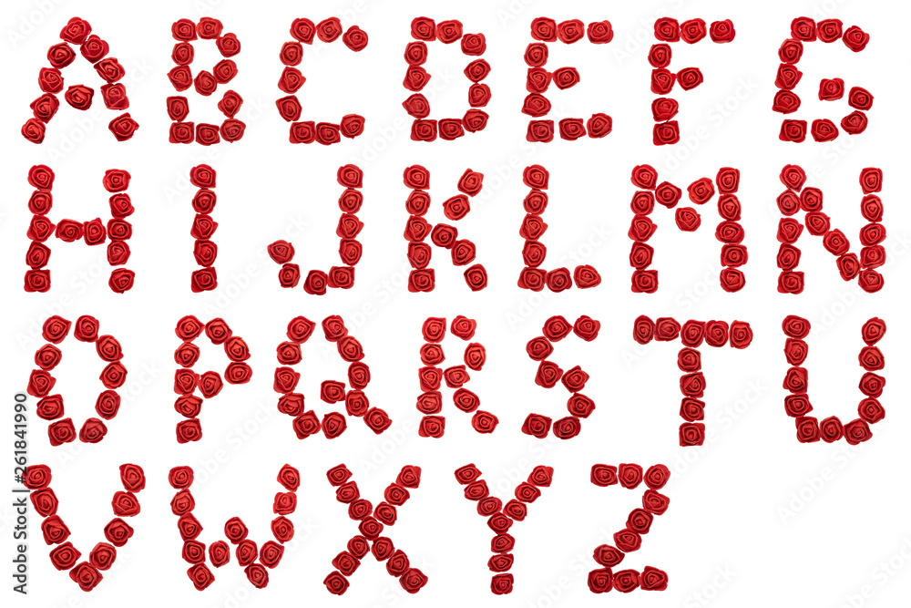 Alphabet of red roses. Letters isolated on white background. Letters from flowers. Alphabet of red roses. Letters isolated on white background. Letters from flowers.