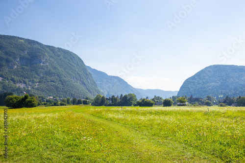 Summer sunny scene of mountains in Triglav National Park in Slovenia