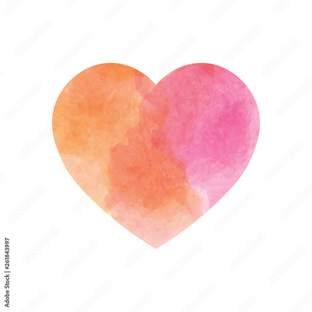 Pink heart with watercolor texture design. Simple flat vector illustration