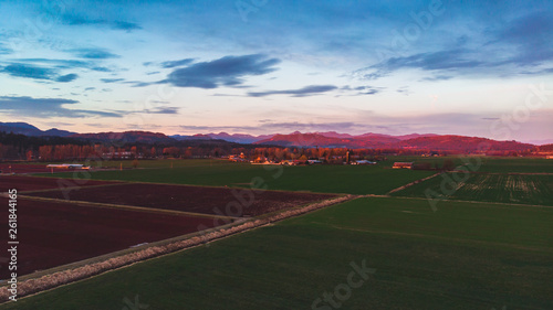Aerial view of agricultural field during nice sunset