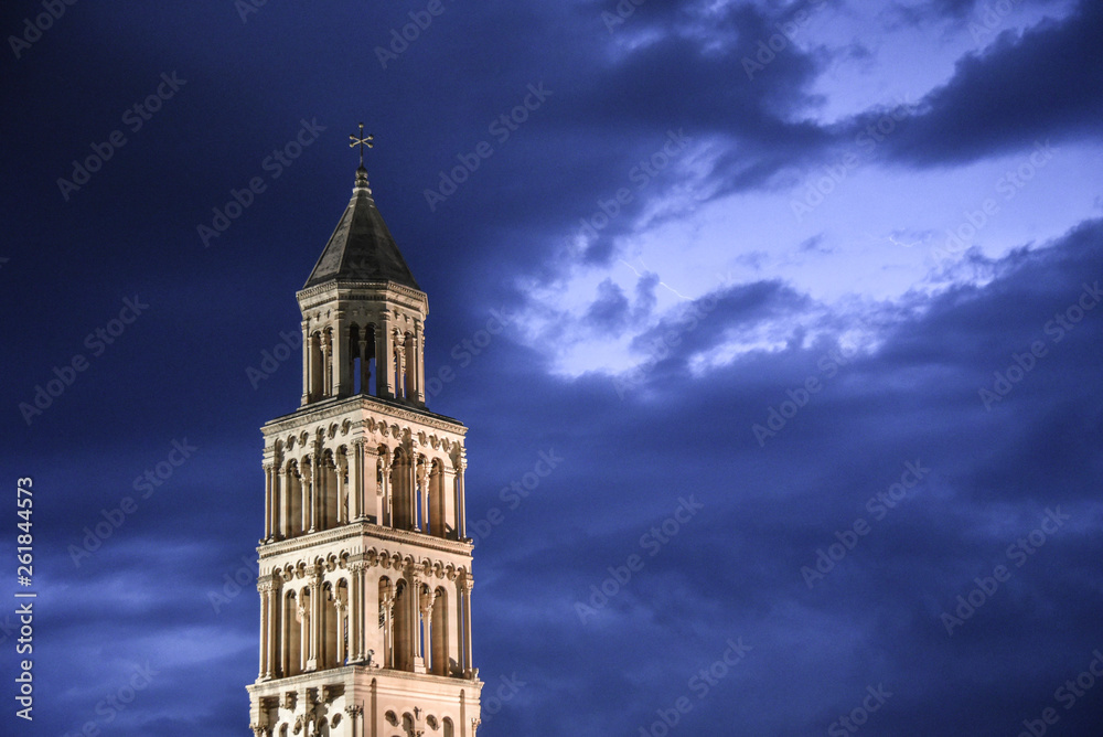St Domnius Bell Tower in Split, Croatia During a Storm