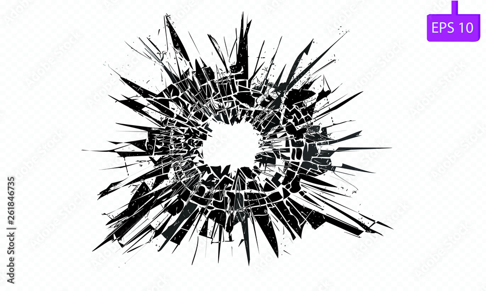 Fototapeta premium Broken glass, cracks, bullet marks on glass. Illustration set. You can easy change colors or sizes. High resolution
