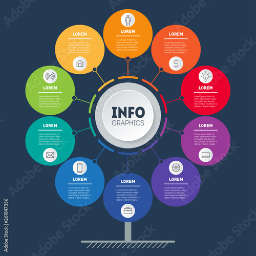 Business presentation or infographics concept with 10 options. Web Template of service tree, info chart or diagram. Vector info graphic of technology or education process with 10 steps.
