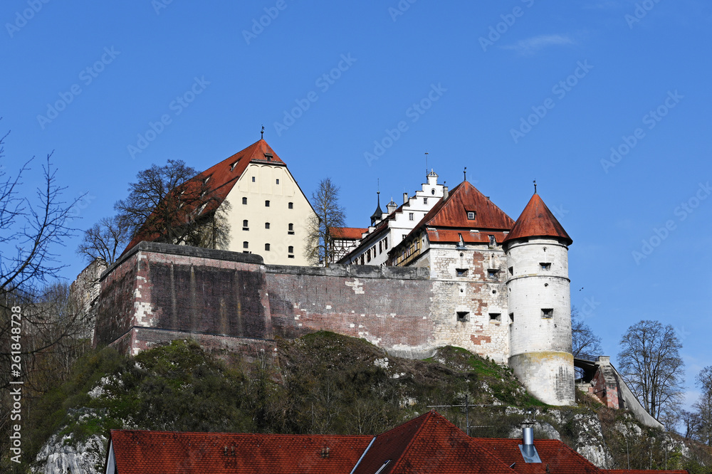 castle Hellenstein in Heidenheim an der Brenz in southern Germany against a blue sky with copy space