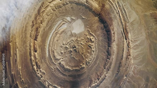 Aerial satellite view of large geological   site Richat Structure, sahara desert bullseye. Contains public domain image by Nasa