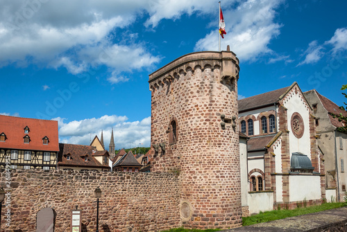 Ramparts in Obernai town center, Alsace wine route, France